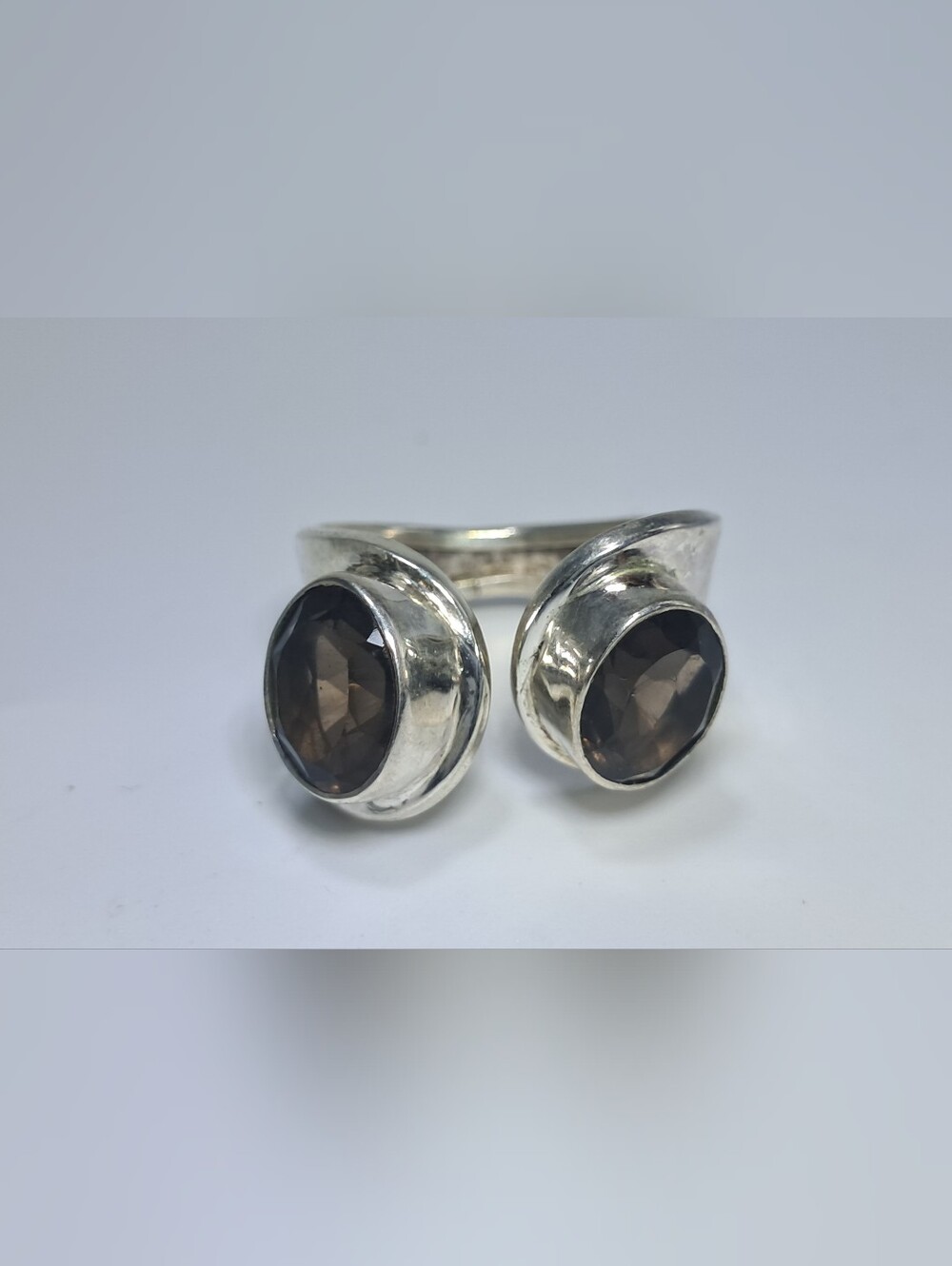 925 Sterling Silver Double Smoky Quartz Ring - Size 8 - Picture 6 of 9